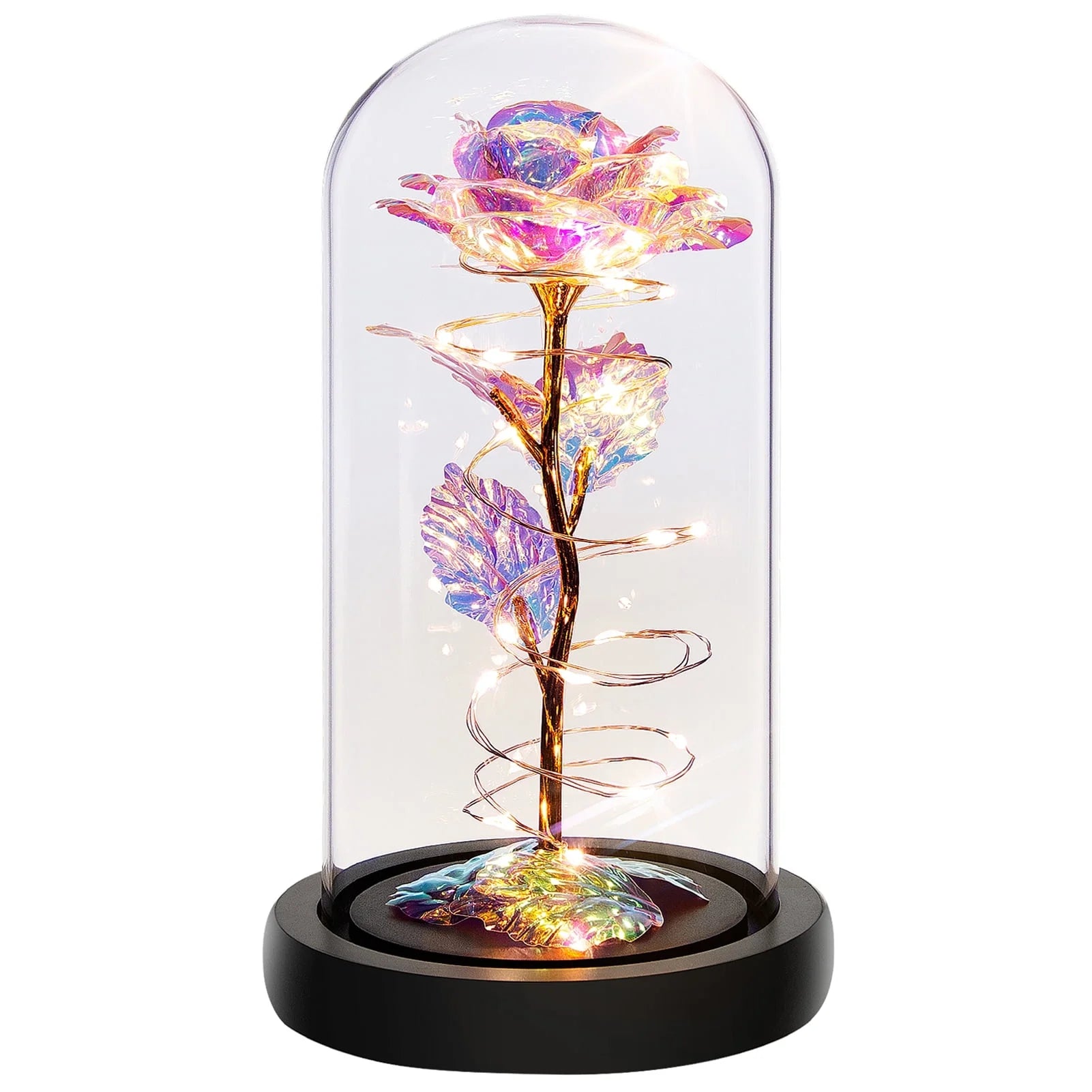 Eternal Rainbow Rose in Glass Dome – LED Light Flower Gift for Her | Valentine’s Day, Birthday & Anniversary Gift