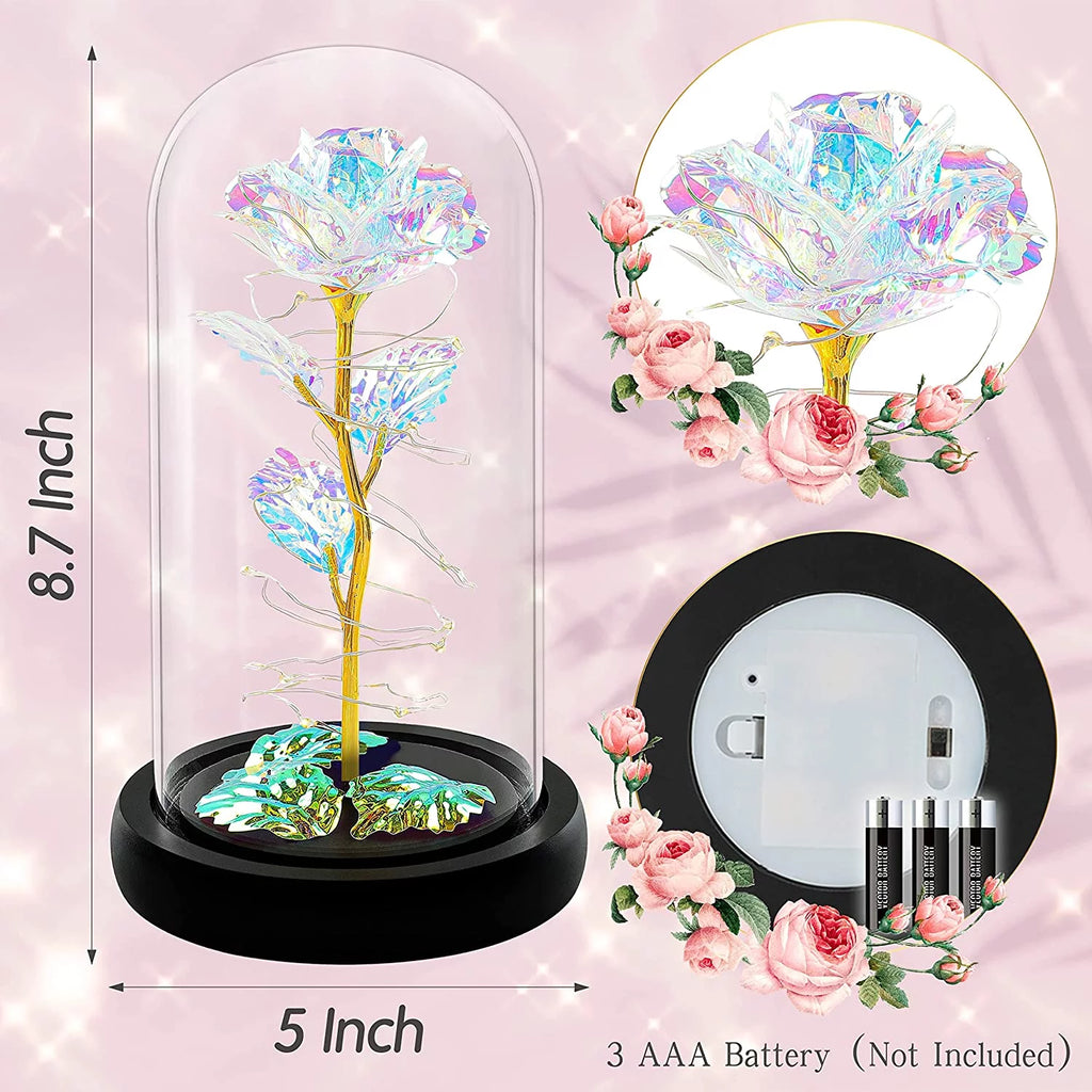 Roses Gifts for Women, Mom Birthday Gifts, Colorful Artificial Flower Rose Light Gift in a Glass Dome, Gifts for Daughter Women Mom Rose Gifts for Mothers Day, Valentines Day, Anniversary